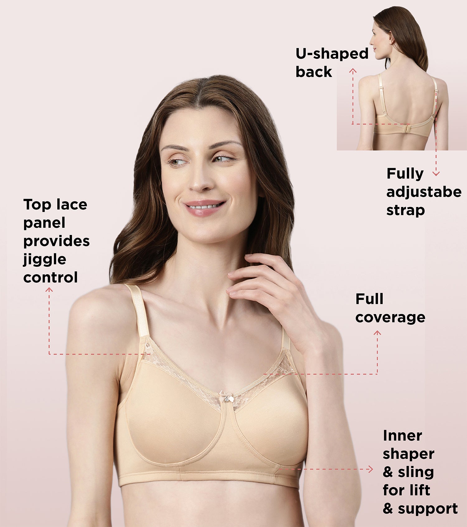Enamor Women's Padded Wirefree Medium Coverage Invisible Neckline Stretch  Cotton T-Shirt Bra A032