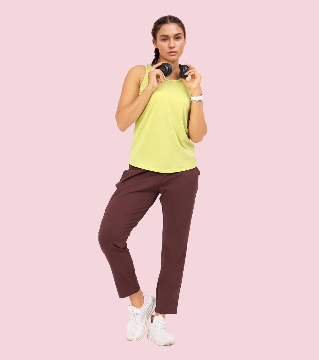 Enamor A308 Women Crew Neck Sleeveless Slim Fit Activewear Workout T-Shirt - Cyber Lime Mel