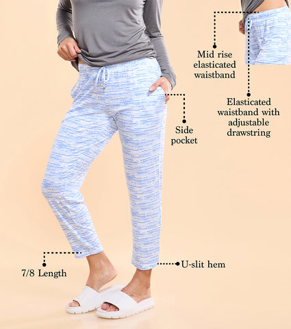 Enamor Essentials E048 Printed Tapered Lounge Pants With Self Fabric Drawstring With Metal Ends