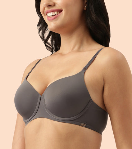 Enamor Dope Dye F057 Eco-Friendly T-shirt Bra for Women with Crush-Proof Cups- High Coverage, Padded And Wired - Ink Grey