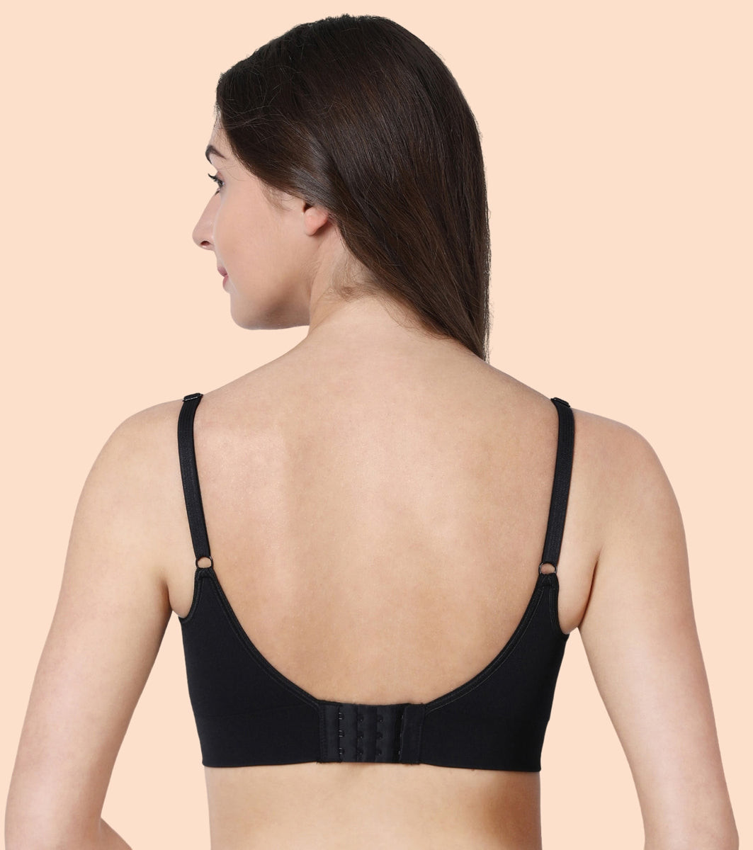 Enamor FlexiFree F037 Ultimate Comfort Seamless No -pinch T-shirt Bra for Women- High Coverage, Padded and Wirefree - Black