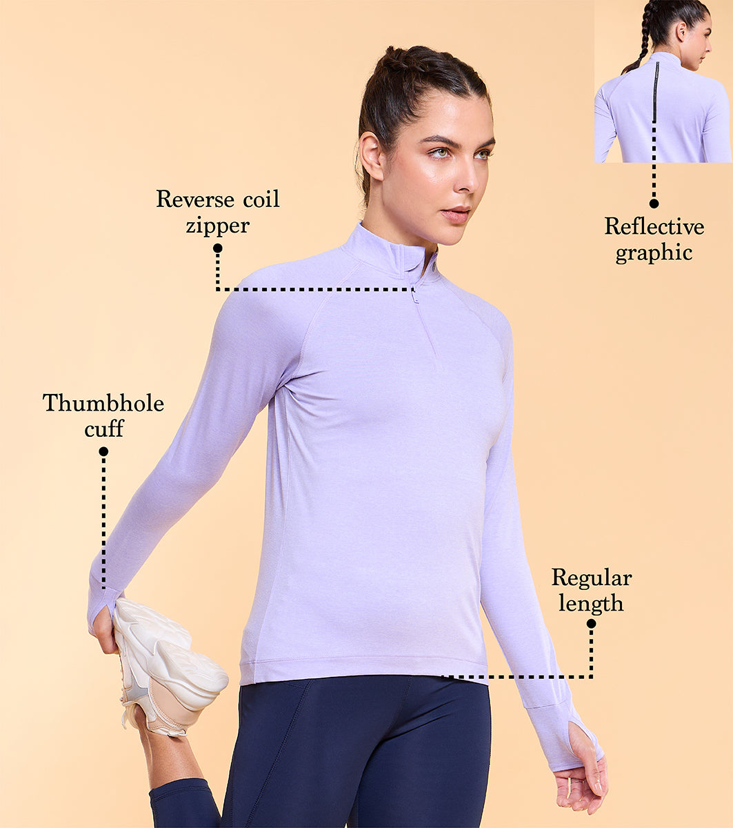 Enamor A310 Long Sleeve Troyer T-Shirt With Thumbhole