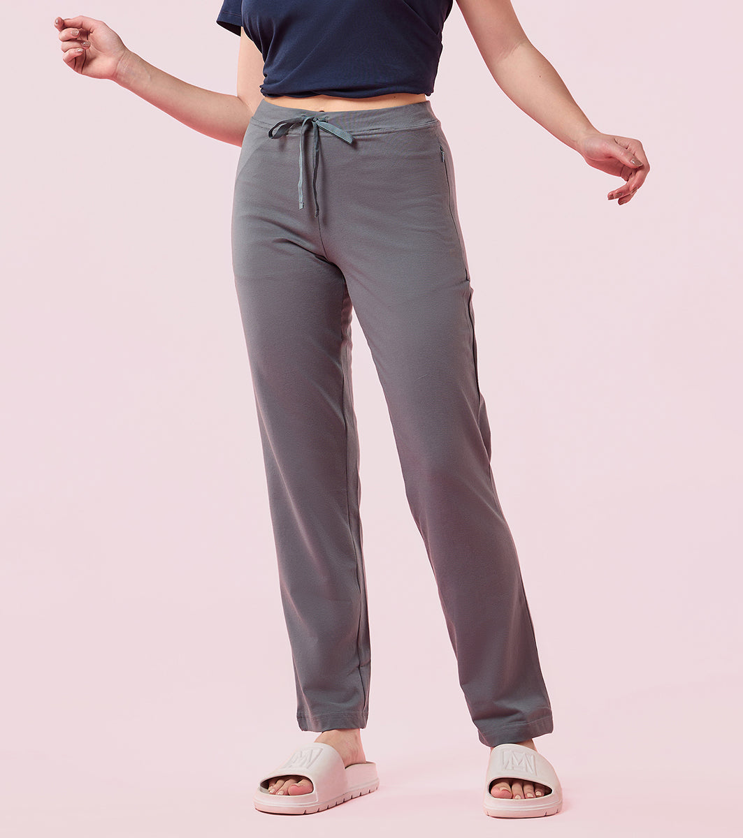 Enamor E014 Straight Leg with Adjustable Drawstring and Zipper Pockets Lounge Pants - Cloud Grey