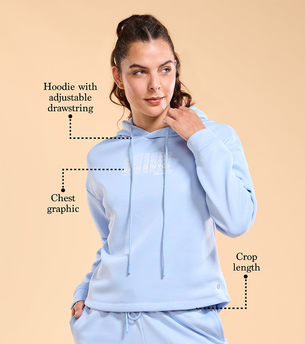 Enamor A905 Fleece Sweatshirt Relax Fit Crop Hooded Fleece Sweatshirt