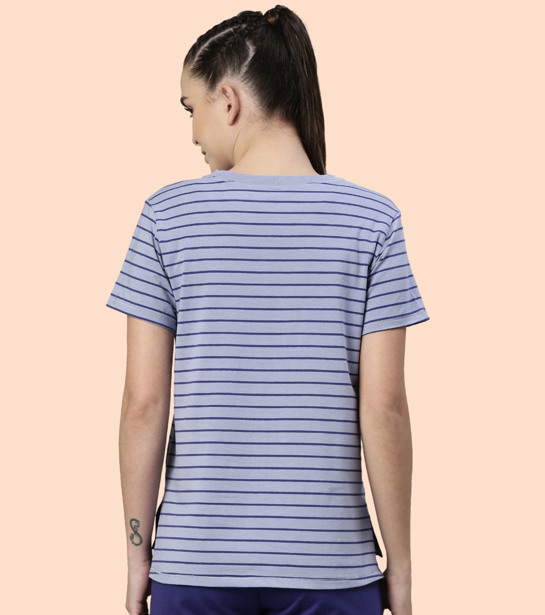 Active Cotton Tee -Stripes | Yarn Dyed Stripe Short Sleeve Anti-Odour Cotton Tee With Graphic