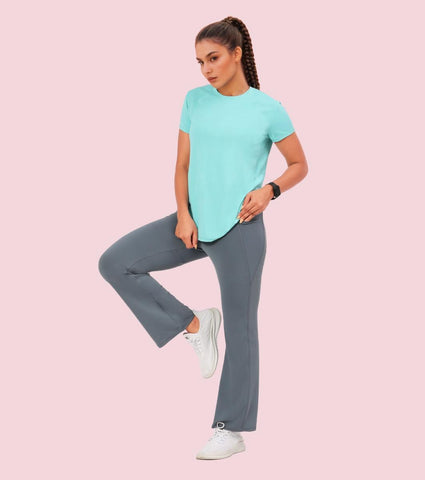 Enamor A402 Boot Cut Quick Dry Relaxed Fit High Waist Workout Leggings - Cloud Grey