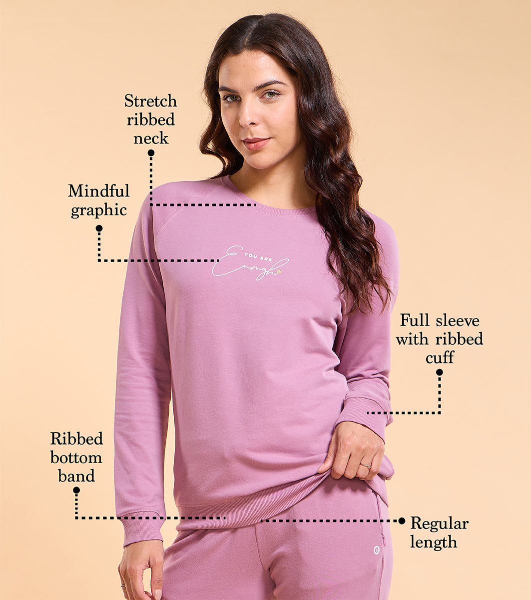 Enamor E079 Basic Sweat | Long Sleeve Basic Pop Over Sweatshirt With Mindful Graphic