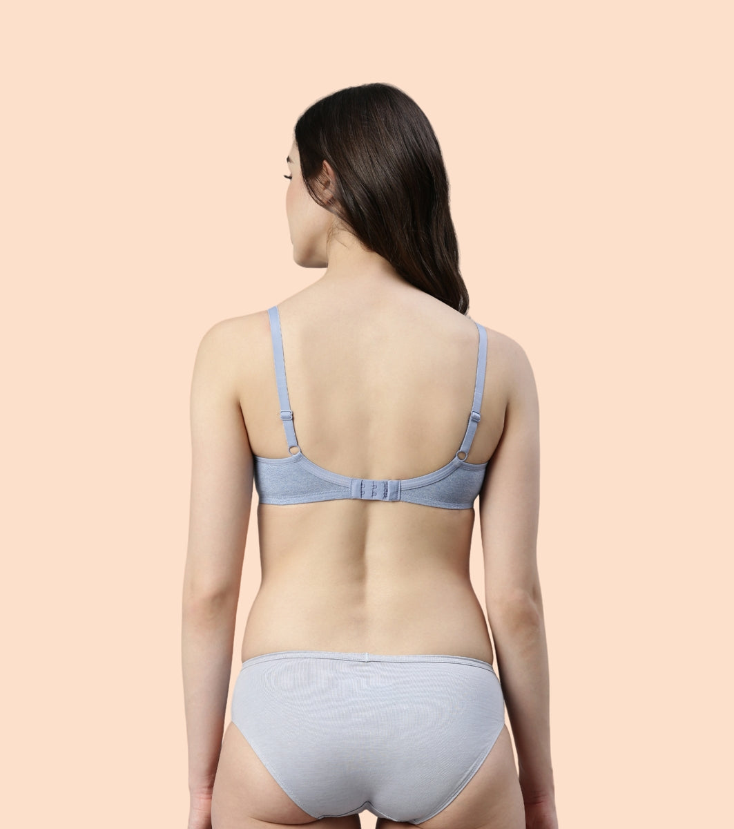 Enamor Fab-Cool A042 Side Support Shaper  Stretch Cotton Everyday Bra for Women- High Coverage, Non Padded and Wirefree - Chambray Melange