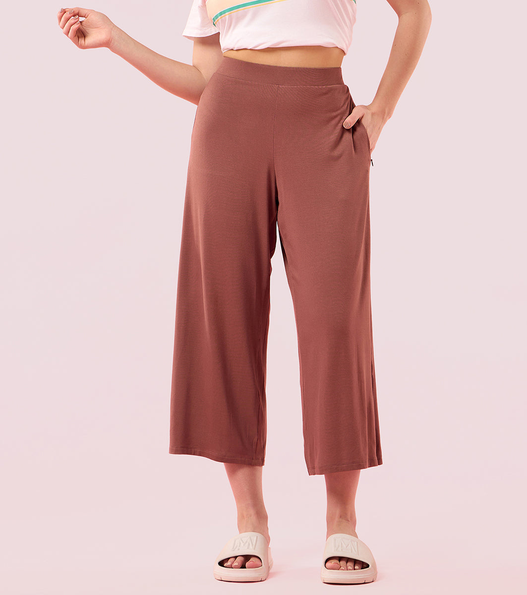 Enamor Essentials E064 Shop In Culotte | Crop Length Culotte With Smart Side Slits - Nutmeg