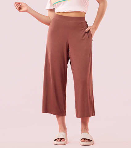 Enamor Essentials E064 Shop In Culotte | Crop Length Culotte With Smart Side Slits - Nutmeg