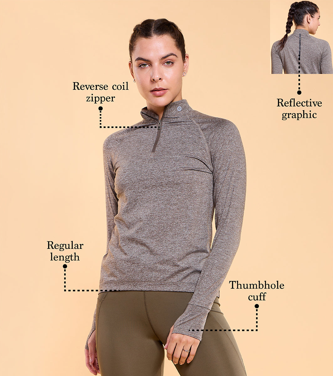 Enamor A310 Long Sleeve Troyer T-Shirt With Thumbhole