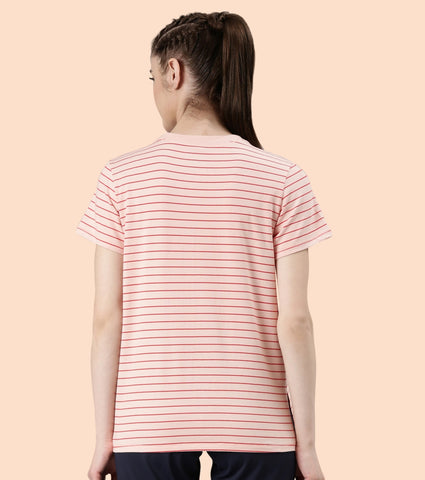 Active Cotton Tee -Stripes | Yarn Dyed Stripe Short Sleeve Anti-Odour Cotton Tee With Graphic