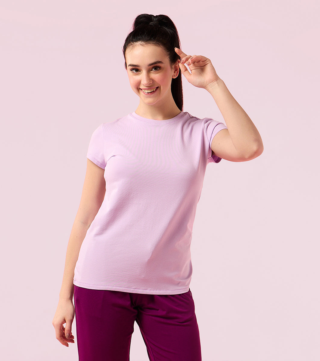 Enamor E047 Short Sleeve Crew Neck Slim Fit Stretch Cotton T-Shirt - Orchid Bloom