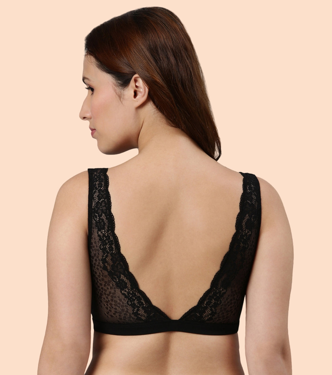 Cotton Plunge Lace Back Bralette