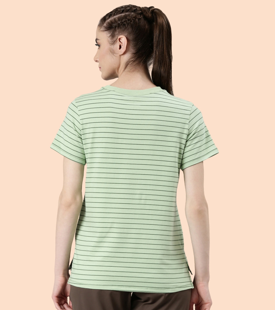 Active Cotton Tee -Stripes | Yarn Dyed Stripe Short Sleeve Anti-Odour Cotton Tee With Graphic