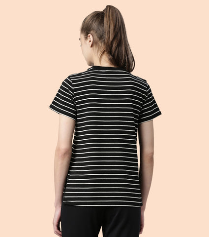 Active Cotton Tee -Stripes | Yarn Dyed Stripe Short Sleeve Anti-Odour Cotton Tee With Graphic