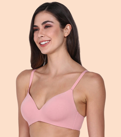 Enamor InvisiBra F084 Seamless Ultra Smoothening with Invisible Edges T-Shirt Bra - Padded Wirefree Medium Coverage - Strawberry Ice