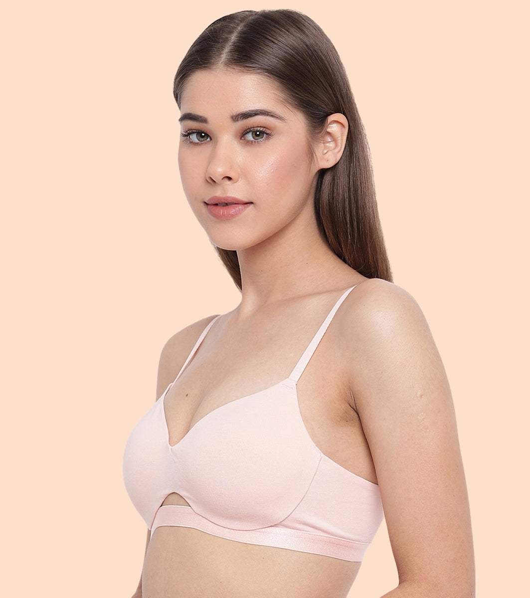 Enamor CloudSoft A032 Invisible Neckline Cotton T-shirt Bra for Women- Medium Coverage, Padded and Wirefree - Cherry Blossom