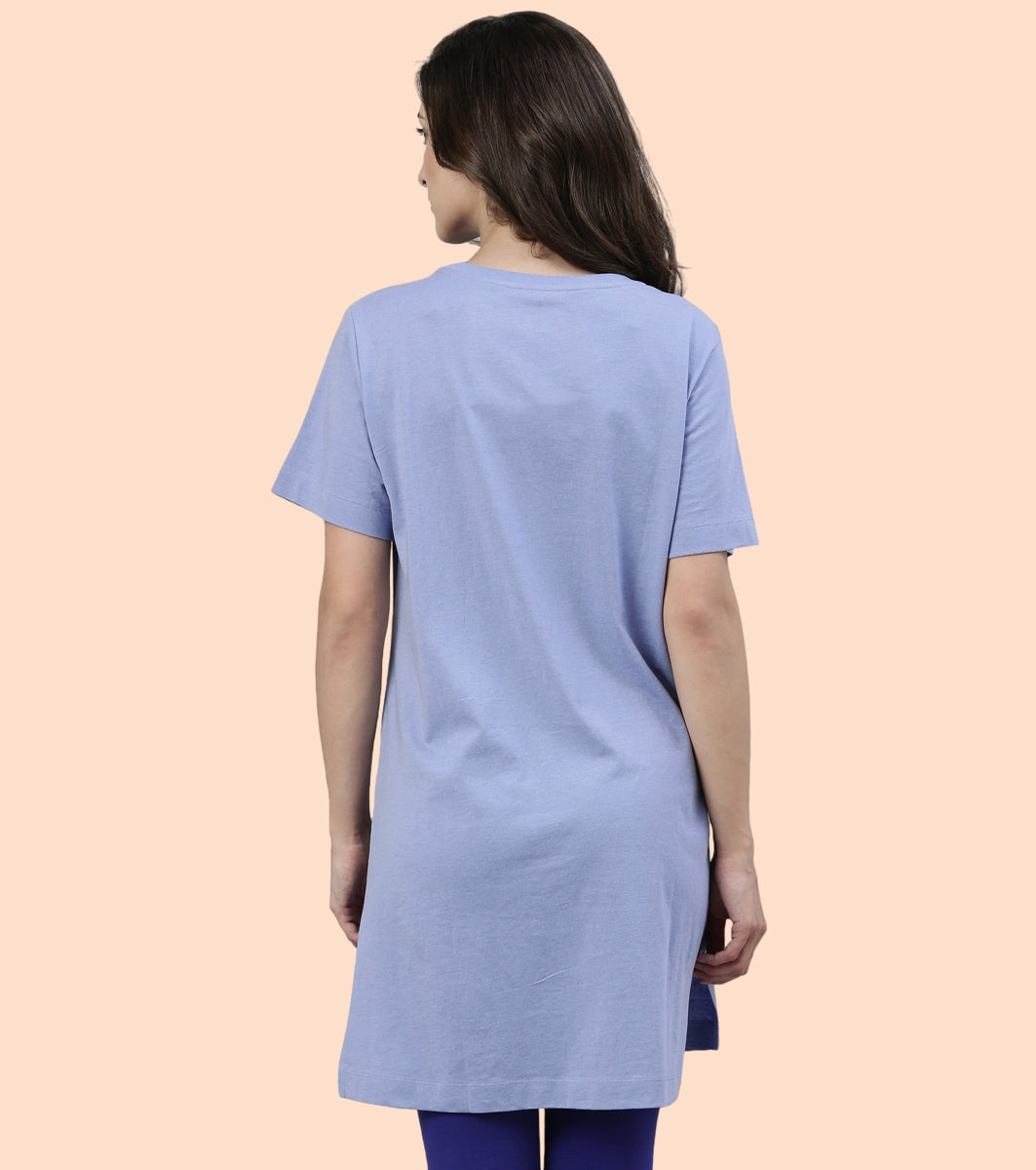 Tunic Tee – Solid | Short Sleeve Tunic Tee With Side Slit & Mindful Graphic