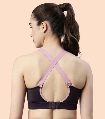 Enamor Agion SB18 Convertible Back High-Impact Sports Bra for Women- Full Coverage, Padded and Wirefree - Night Shade