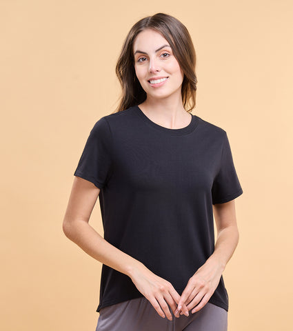 Enamor E305 High Low Tee Crew Neck Basic Stretch Cotton Tee