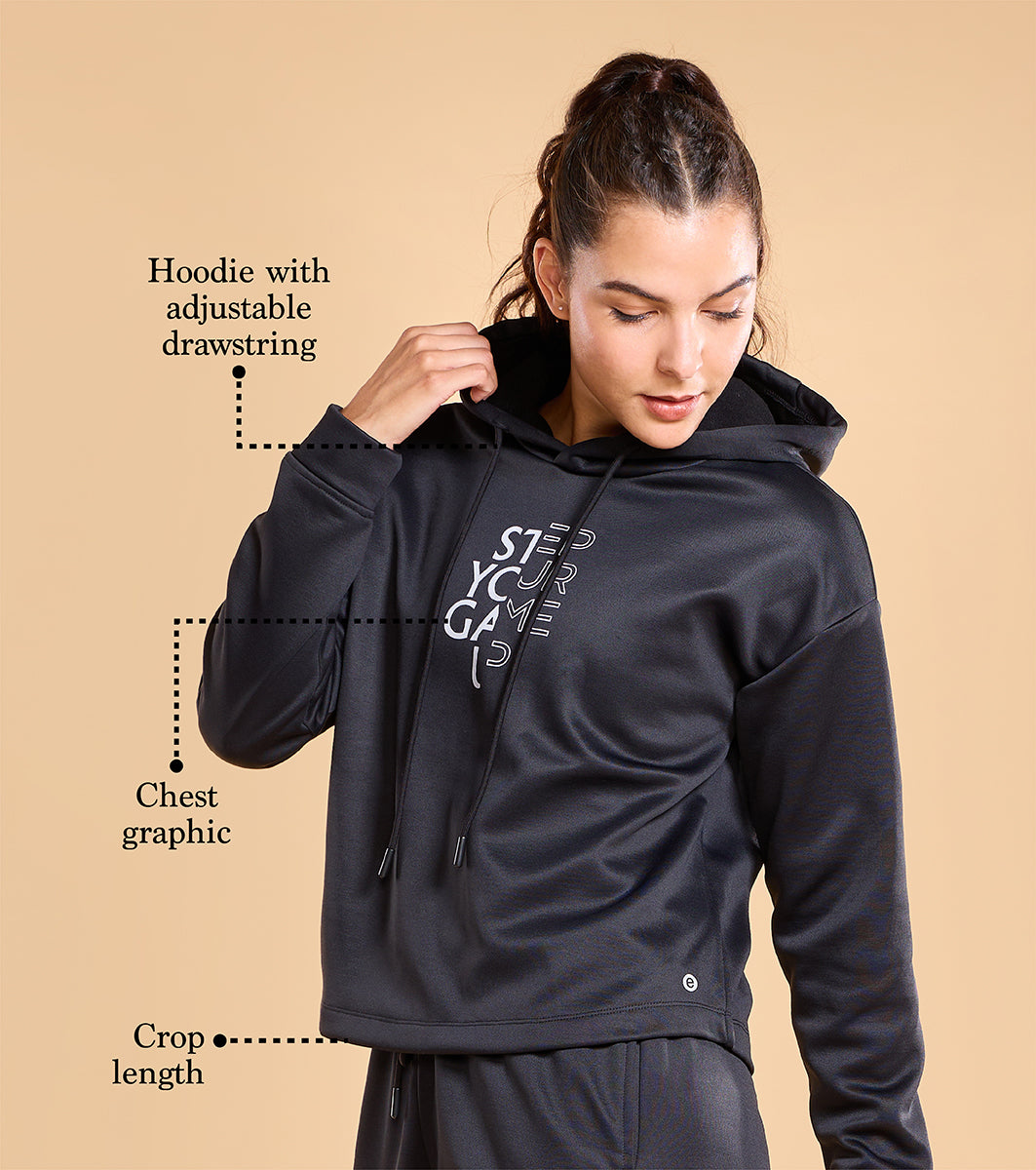 Enamor A905 Fleece Sweatshirt Relax Fit Crop Hooded Fleece Sweatshirt