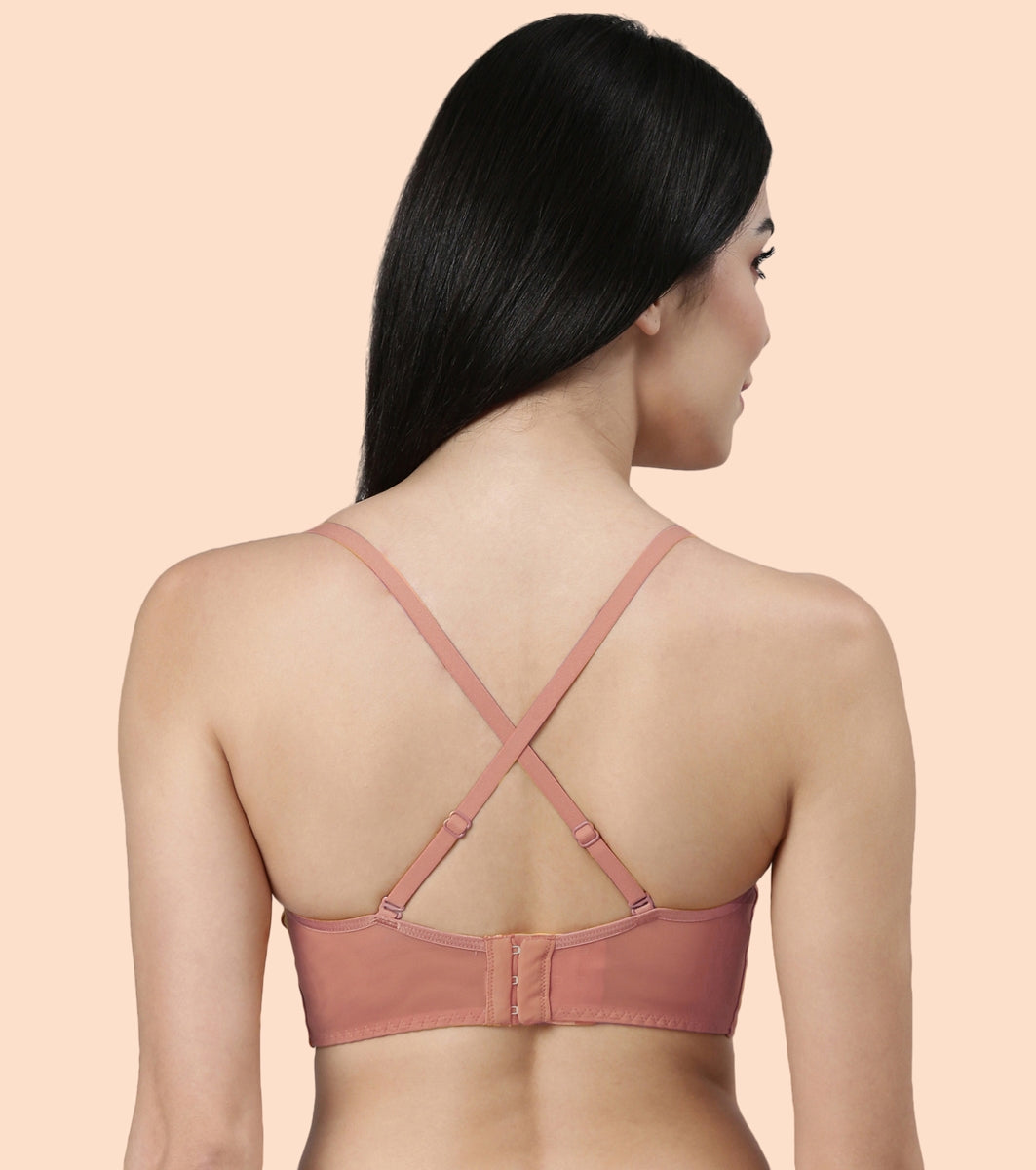 Enamor Pure Ease F125 Longline Comfort Lace Bra for Women - Padded, Wirefree and High Coverage