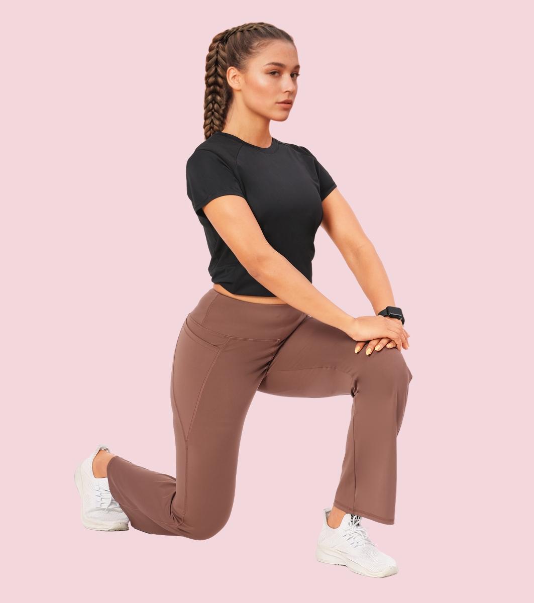 Enamor A402 Boot Cut Quick Dry Relaxed Fit High Waist Workout Leggings - Nutmeg