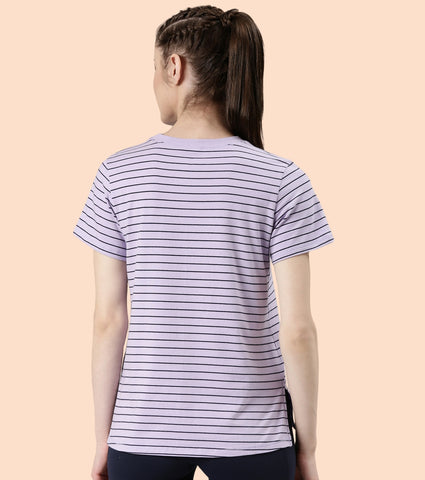 Active Cotton Tee -Stripes | Yarn Dyed Stripe Short Sleeve Anti-Odour Cotton Tee With Graphic