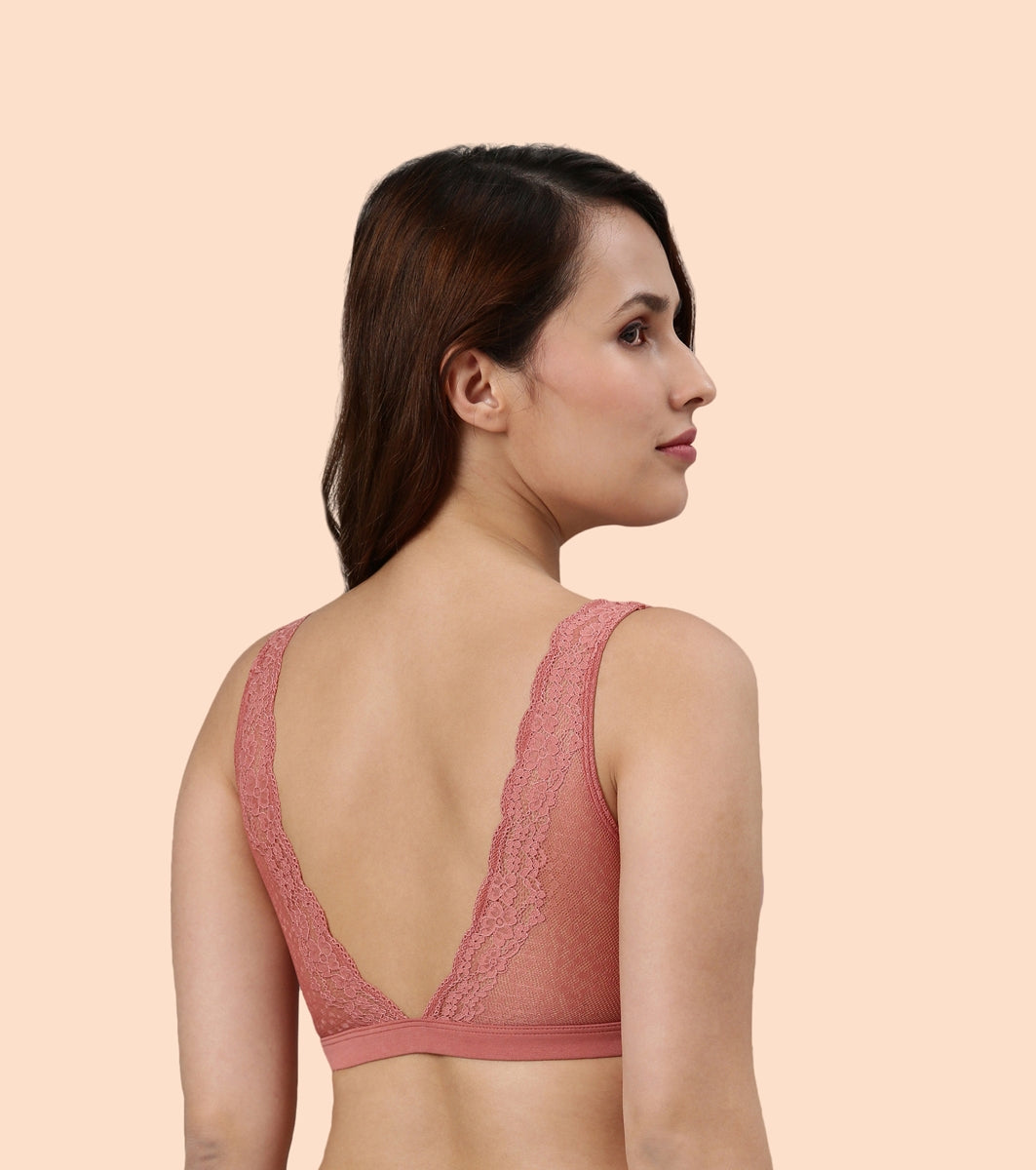 Cotton Plunge Lace Back Bralette