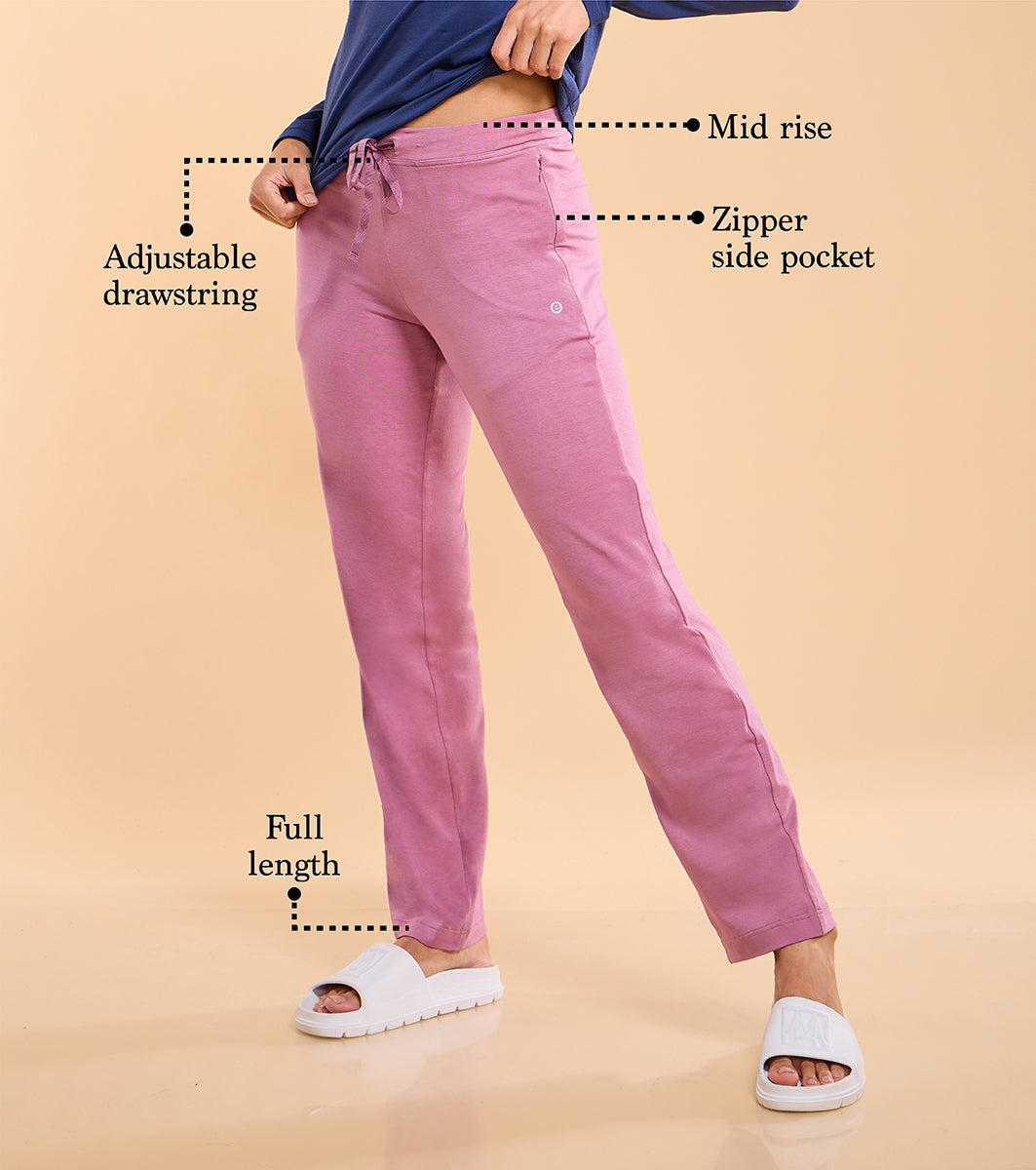 Enamor Essentials E014 Lounge Pants | Basic Straight Leg Pants With Adjustable Drawstring And Zipper Pockets