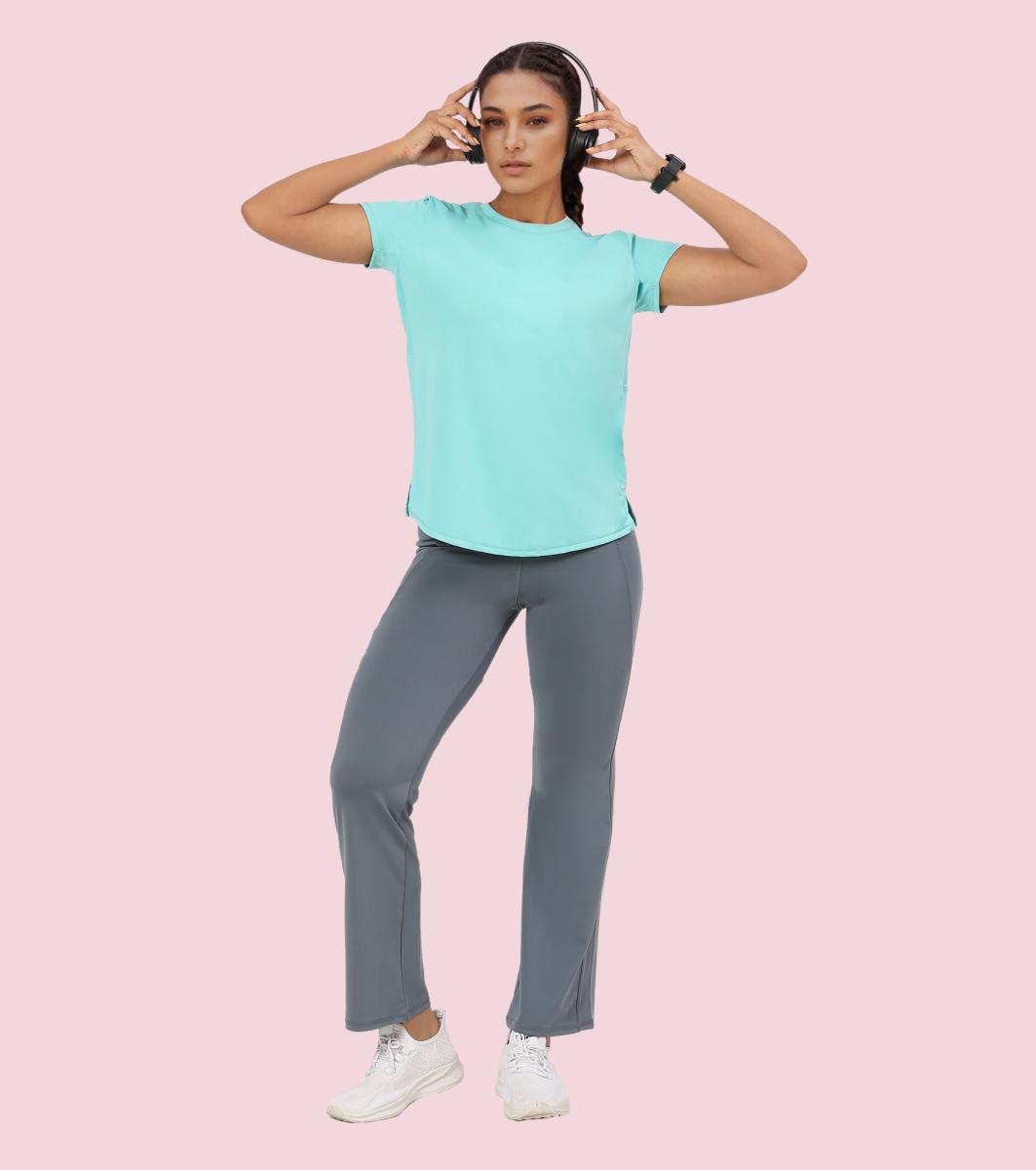 Enamor A313 Women Active Panel Quick Dry Relaxed Fit, Regular Length Workout T-Shirt - Pool Blue