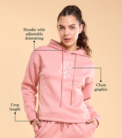 Enamor A905 Fleece Sweatshirt Relax Fit Crop Hooded Fleece Sweatshirt