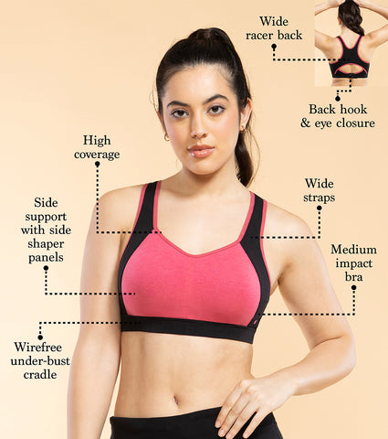 Enamor SB38 Medium Impact Cotton Sports Bra, Padded, Wire-Free, Full Coverage for Comfort