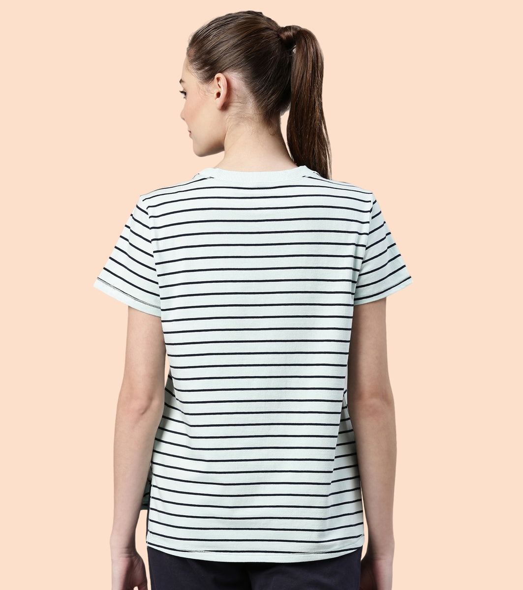 Active Cotton Tee -Stripes | Yarn Dyed Stripe Short Sleeve Anti-Odour Cotton Tee With Graphic