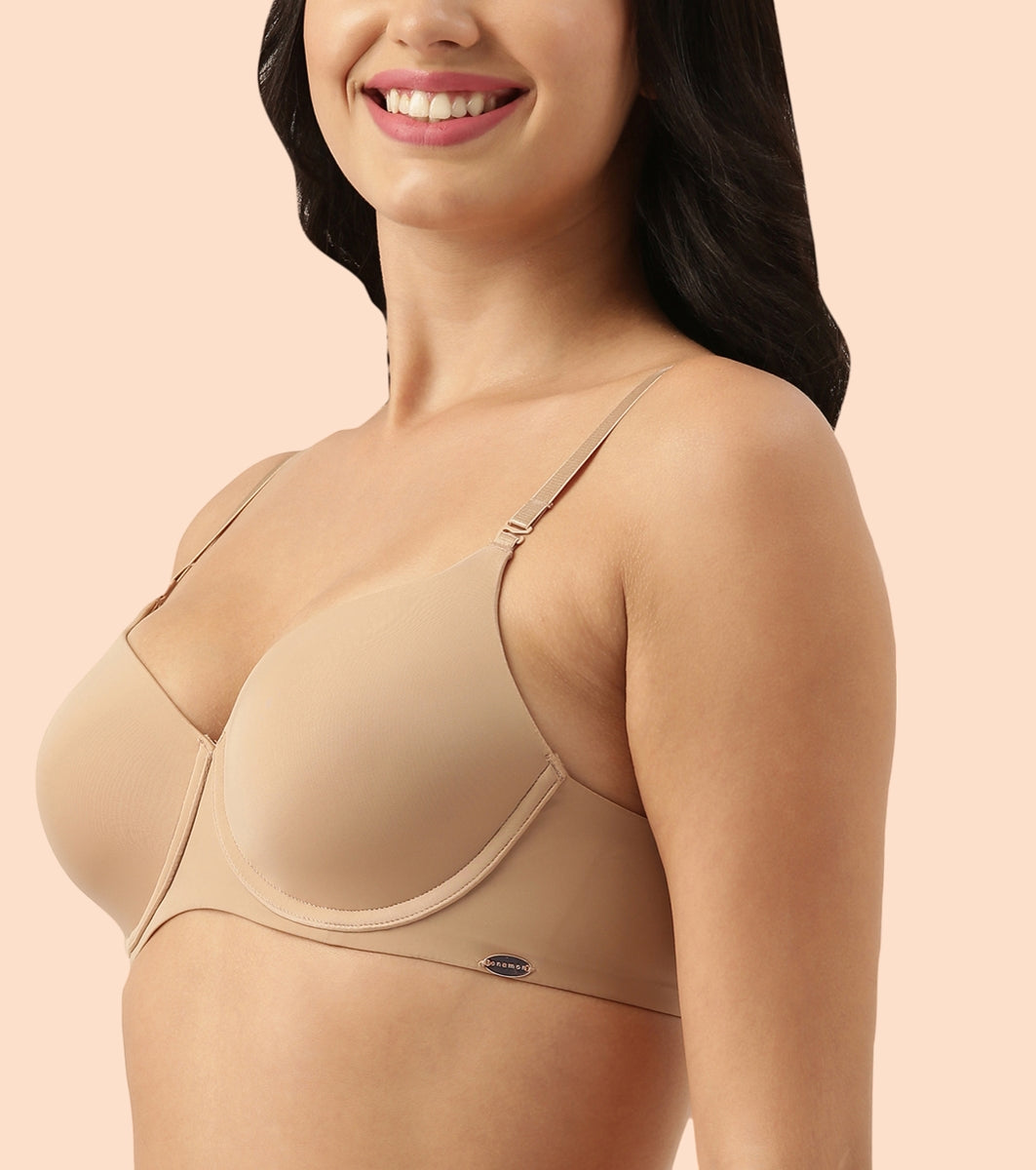 Enamor Dope Dye F057 Eco-Friendly T-shirt Bra for Women with Crush-Proof Cups- High Coverage, Padded And Wired - Honey Beige