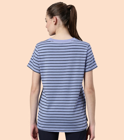 Active Cotton Tee -Stripes | Yarn Dyed Stripe Short Sleeve Anti-Odour Cotton Tee With Graphic