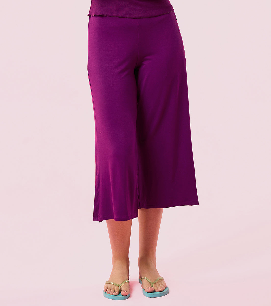 Enamor Essentials E064 Shop In Culotte | Crop Length Culotte With Smart Side Slits - Dark Purple