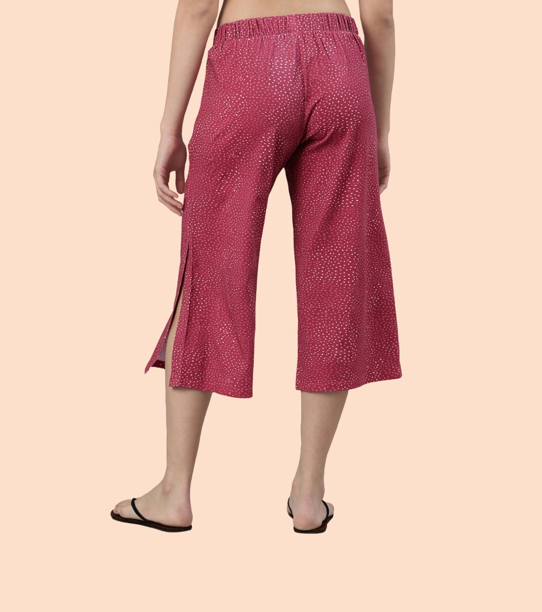 Enamor Culotte Pants For Women | Crop Length Culottes With Smart Side Slits | Black Pixie Aop