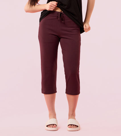 Enamor E018 Women's Mid Rise Slim Fit Stretch Cotton Lounge Capri - Choco Fudge