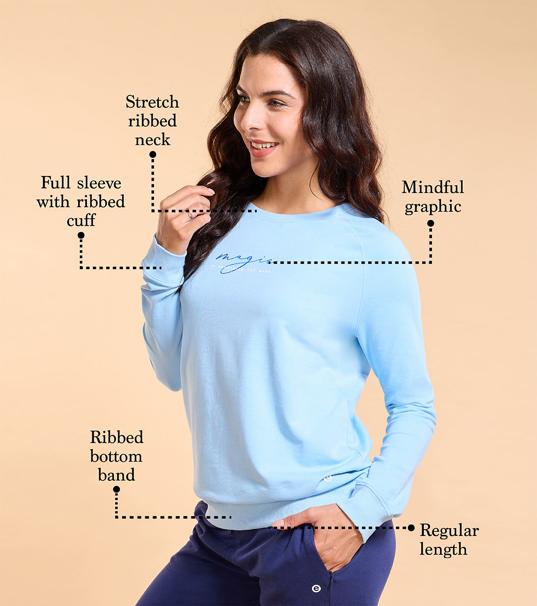 Enamor E079 Basic Sweat | Long Sleeve Basic Pop Over Sweatshirt With Mindful Graphic