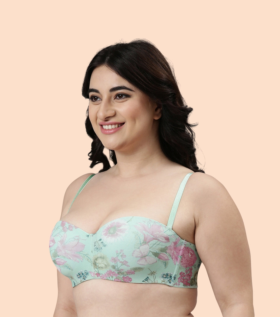 Enamor Full Figure, Strapless & Multi-Way Bra For Women - Padded, Wired Bra For Perfect Shape & Coverage | F074 | Mint Floral