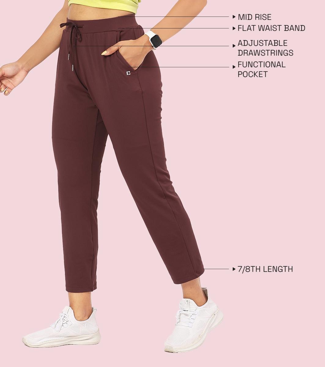 Enamor E068 Women Antimicrobial Mid Rise Relaxed Fit Active Travel Pants - Choco Fudge