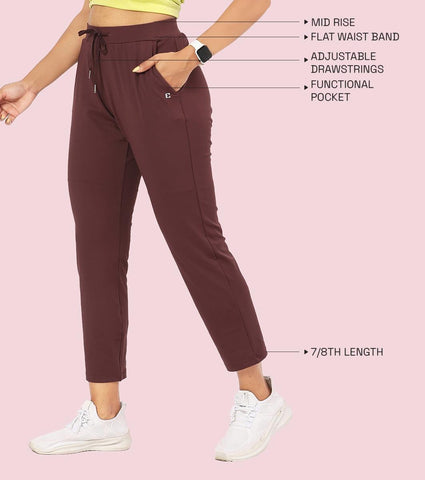 Enamor E068 Women Antimicrobial Mid Rise Relaxed Fit Active Travel Pants - Choco Fudge