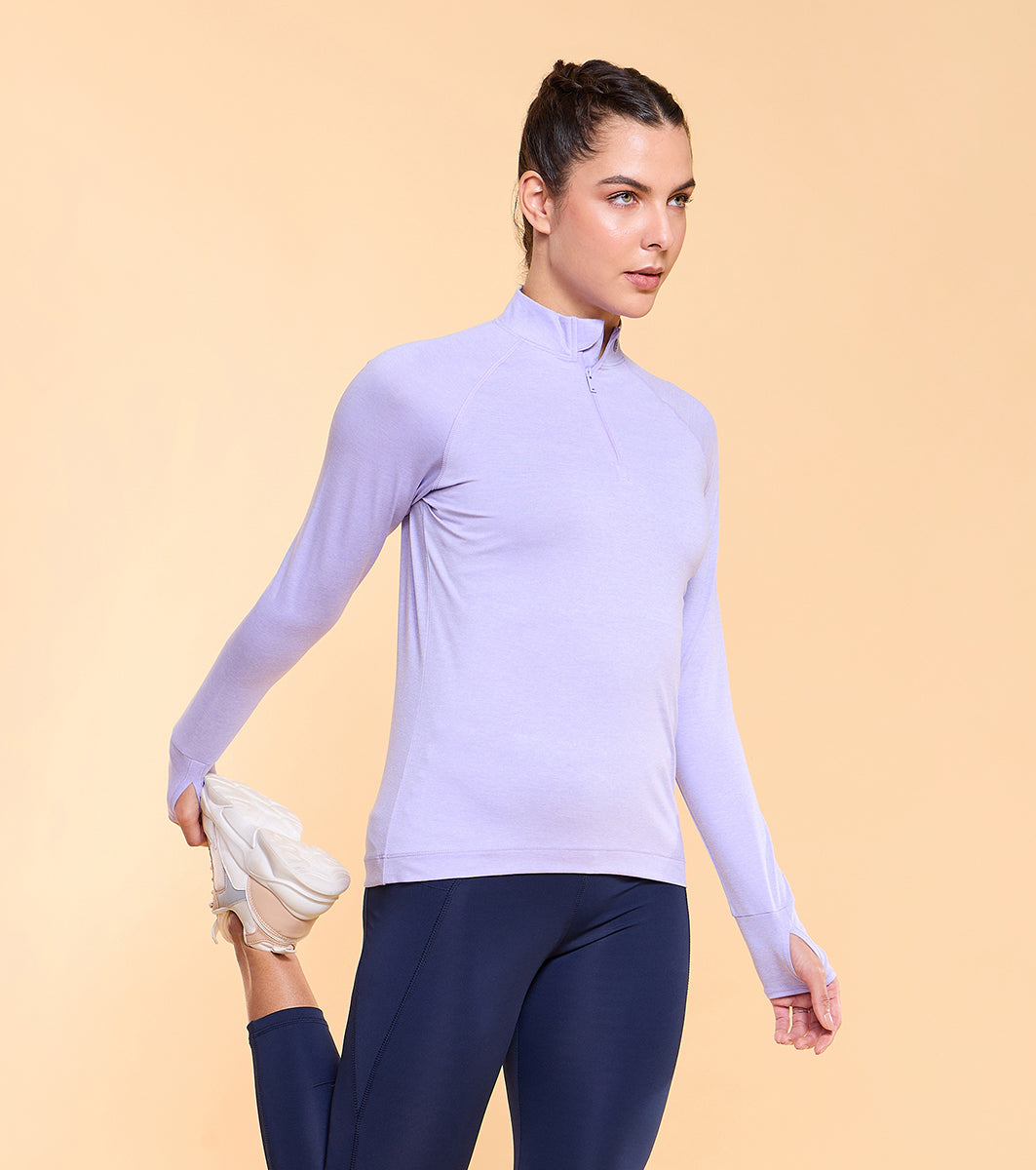 Enamor A310 Long Sleeve Troyer T-Shirt With Thumbhole