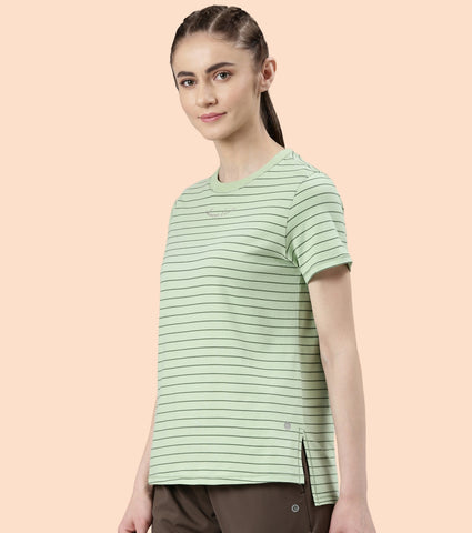 Active Cotton Tee -Stripes | Yarn Dyed Stripe Short Sleeve Anti-Odour Cotton Tee With Graphic