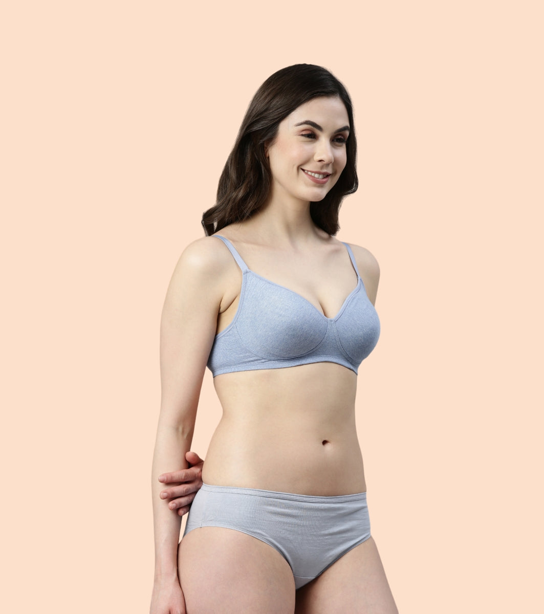 Enamor Fab-Cool A042 Side Support Shaper  Stretch Cotton Everyday Bra for Women- High Coverage, Non Padded and Wirefree - Chambray Melange