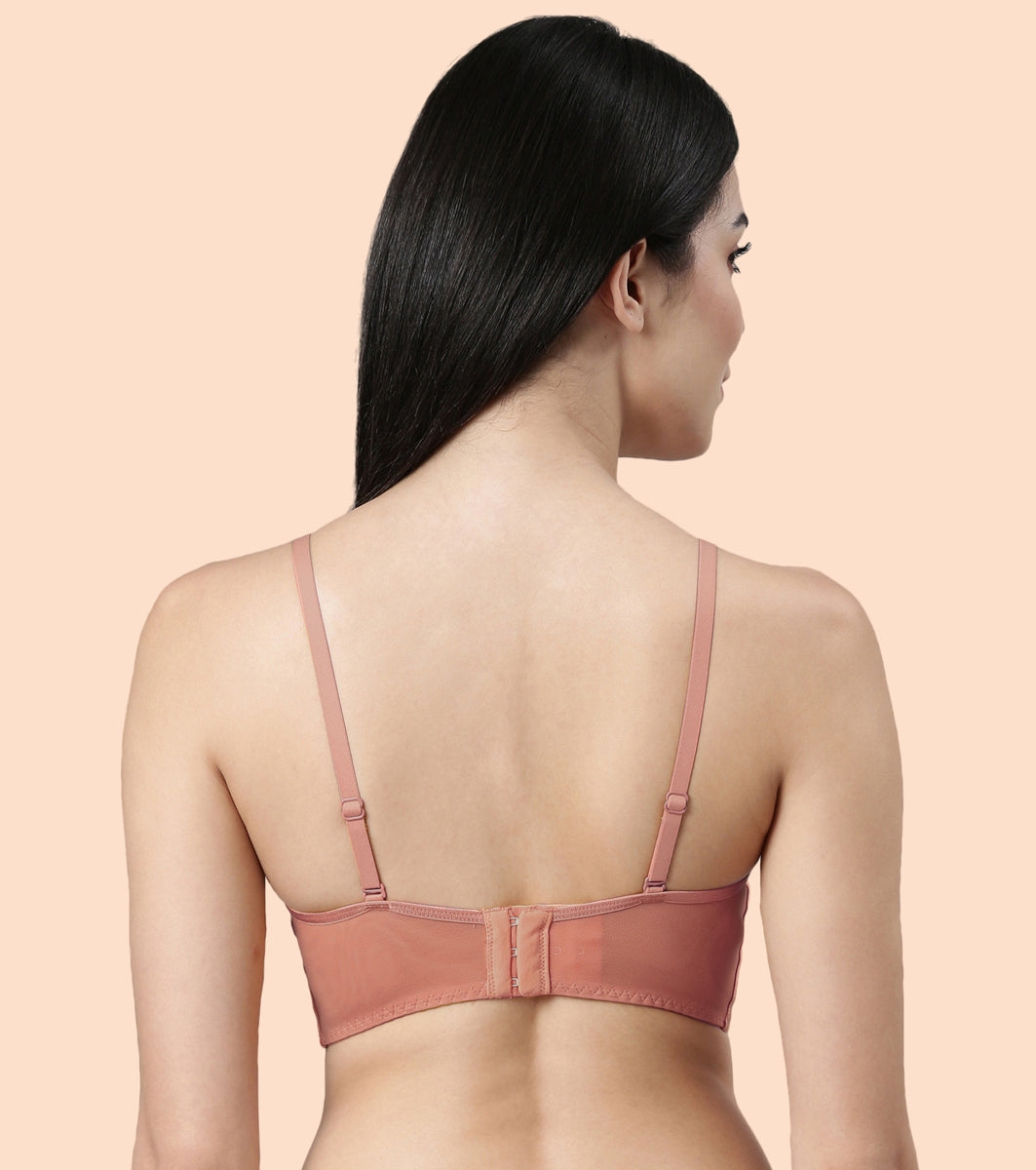 Enamor Pure Ease F125 Longline Comfort Lace Bra for Women - Padded, Wirefree and High Coverage