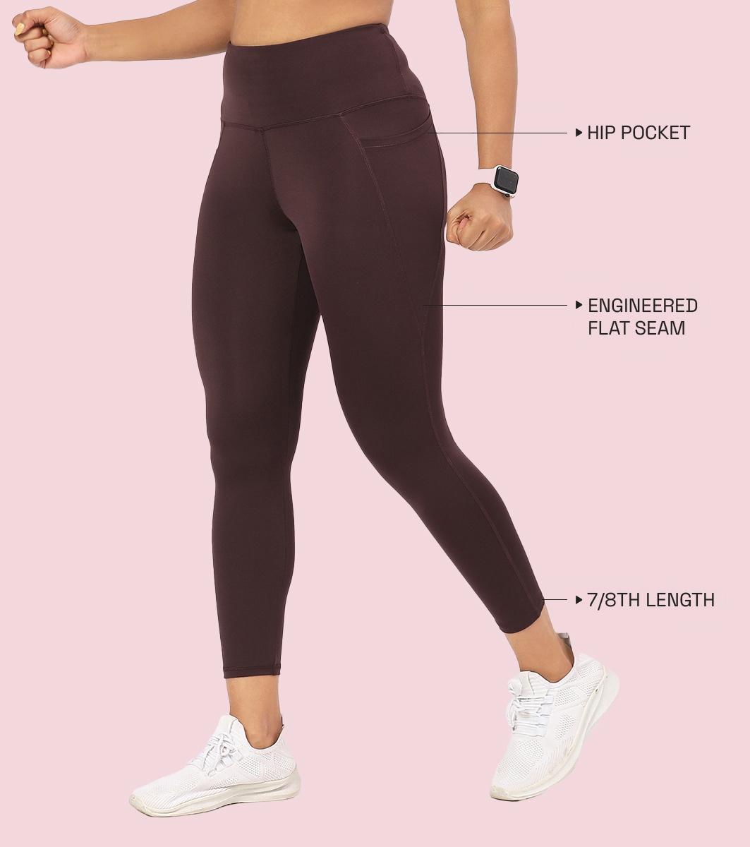 Enamor A605 Basic Quick Dry High Waist Basic Workout Leggings with Elasticated Waistband - Choco Fudge