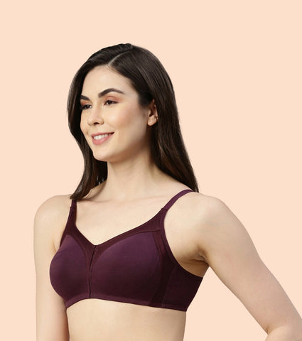 Enamor Fab-Cool AB75 M-frame Jiggle Control Full Support Stretch Cotton Bra for Women- Full Coverage, Non Padded and Wirefree - Purple